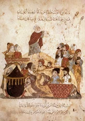 Abou Zayd predigt für eine Karawane von Pilgern, aus Maqamat von Al Hariri, ca. 1240